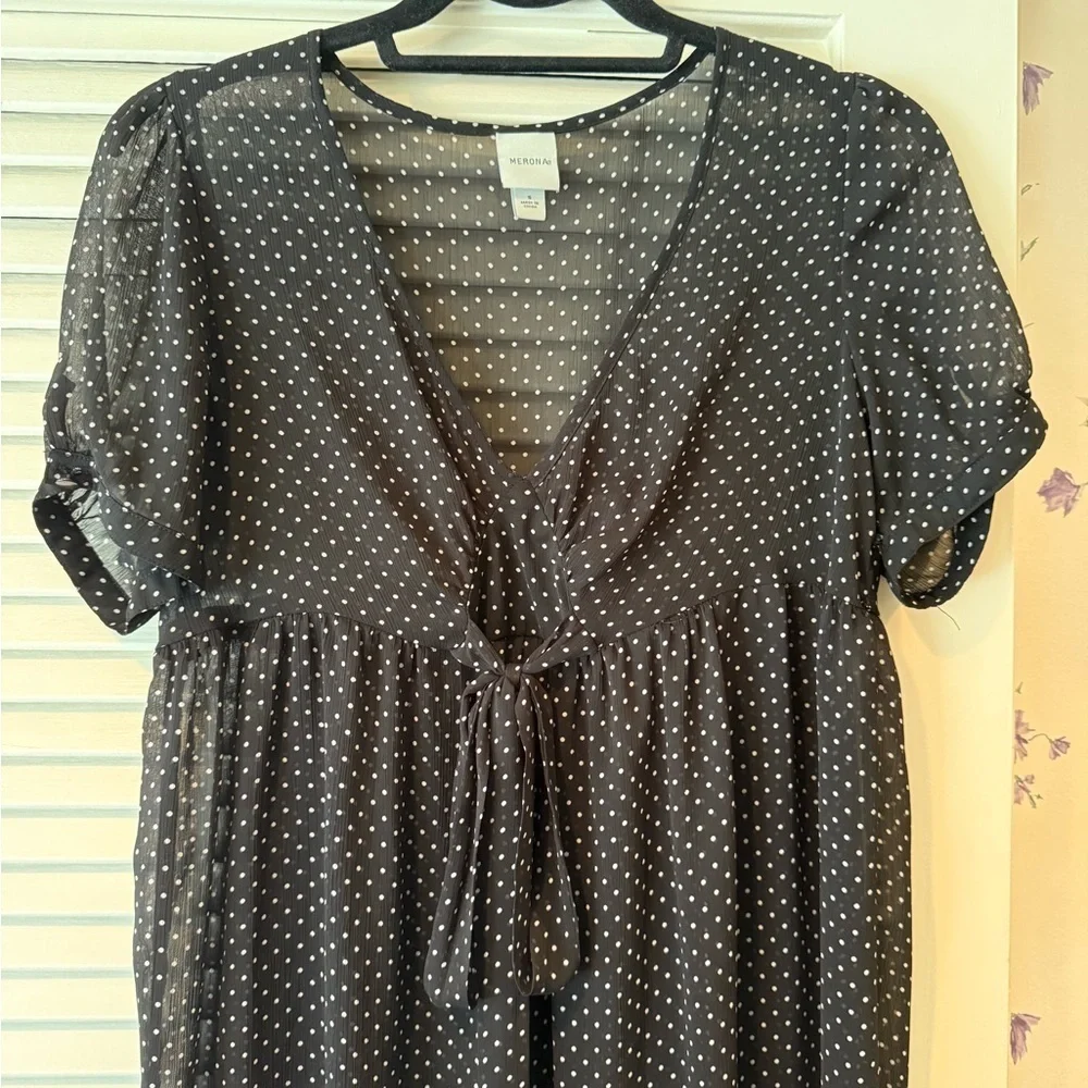 Merona Short Sleeve Black and White Sheer Polka Dot Dress